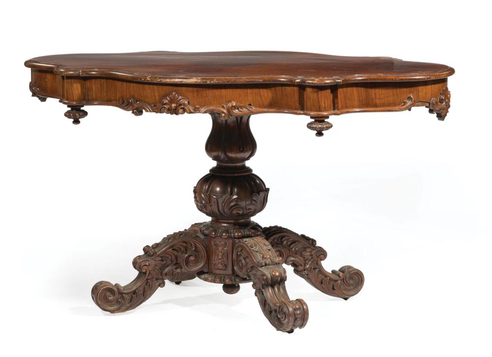 Appraisal: American Rococo Carved Rosewood Center Table mid- th c molded