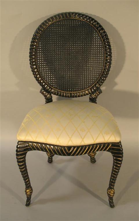 Appraisal: REGENCY STYLE BLACK PAINTED CANE SIDE CHAIR h w d