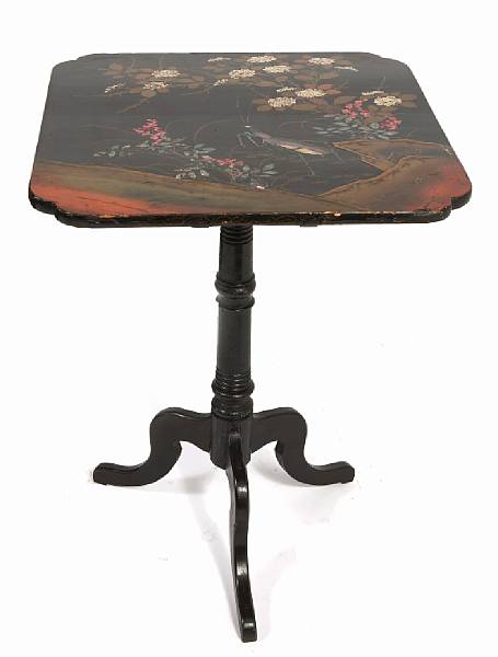 Appraisal: A shell inlaid black lacquered tilt top occasional table height