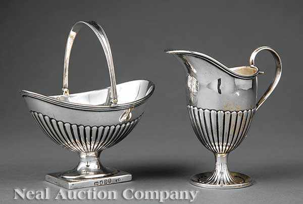 Appraisal: An Antique English Sterling Silver Sugar Basket and Creamer in