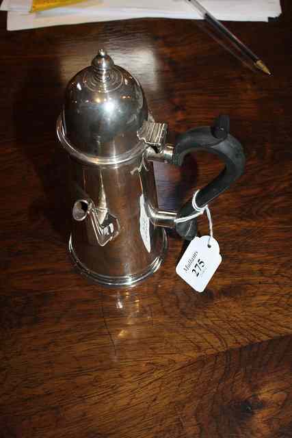 Appraisal: AN EDWARDIAN SILVER CHOCOLATE POT with tapering body domed hinged