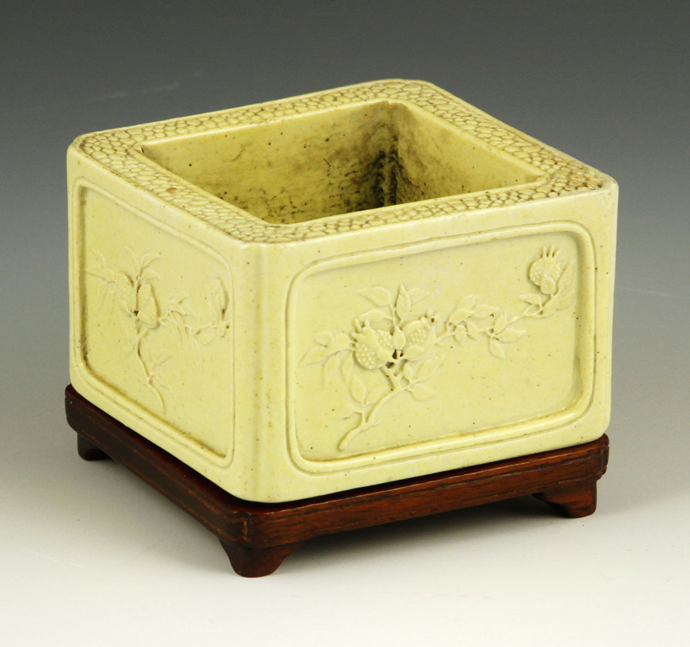 Appraisal: - Qing Dynasty White Brush Washer White porcelain square shaped