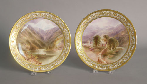 Appraisal: Two Royal Doulton plates with hand painted landscapes titled Dolomites