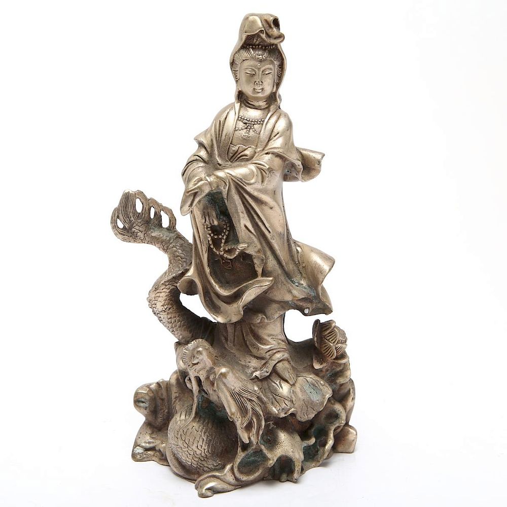 Appraisal: Chinese Miao Tibetan Guanyin Silver-Tone Metal Chinese Miao Culture or