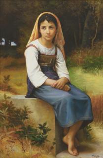 Appraisal: AFTER WILLIAM ADOLPHE BOUGUEREAU th Century The Little Knitter Oil