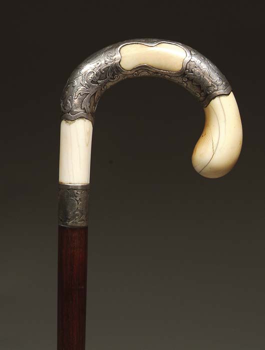 Appraisal: LAVISH IVORY-HANDLED GENTLEMAN S CANE WITH STERLING SILVER REPOUSS WORK