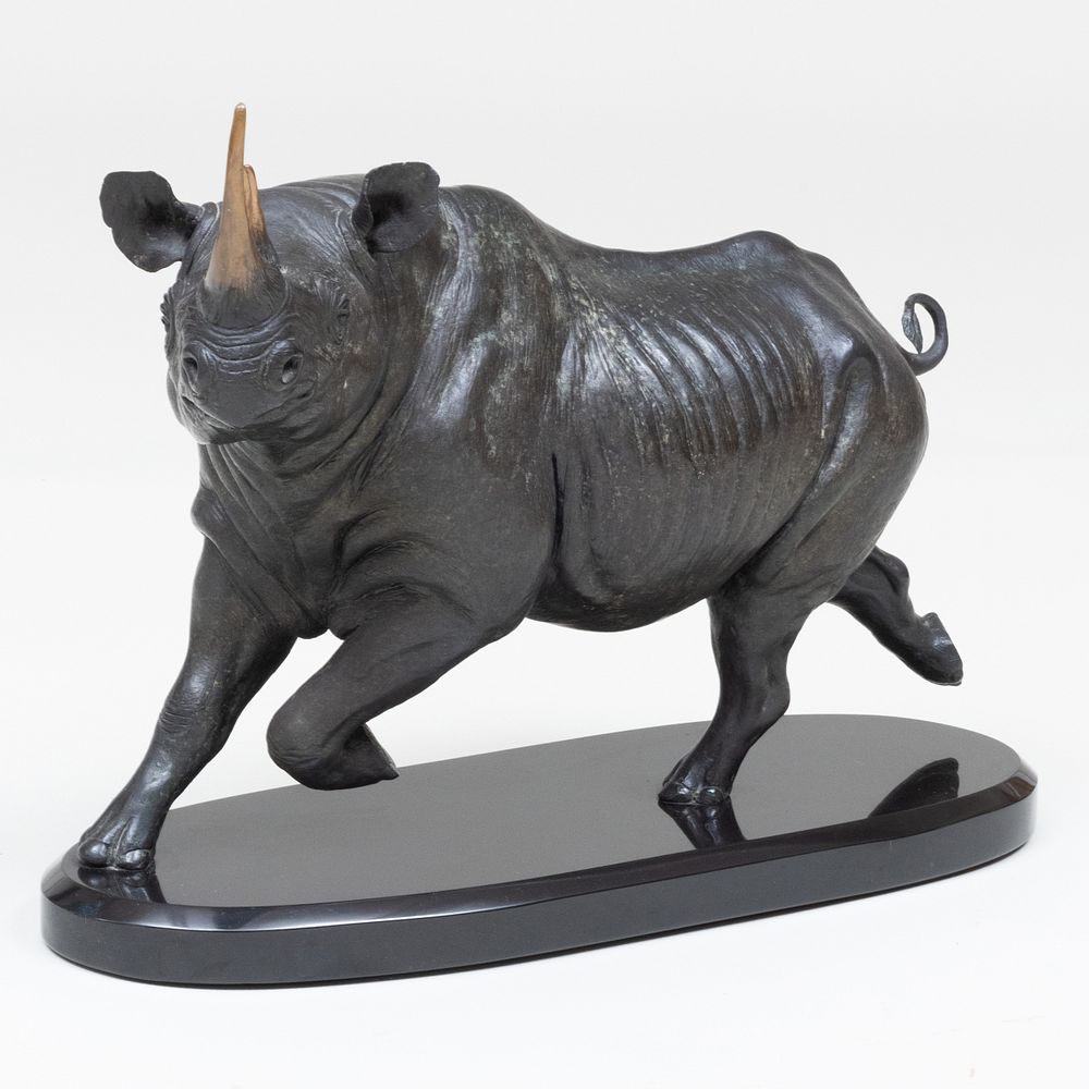 Appraisal: David Schaefer b Rhinoceros Bronze with black patina on a