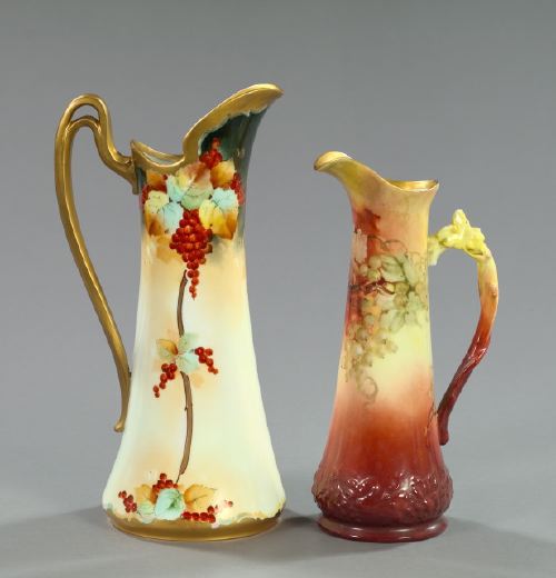 Appraisal: Two Hand-Painted Porcelain Champagne Pitchers first quarter th century including