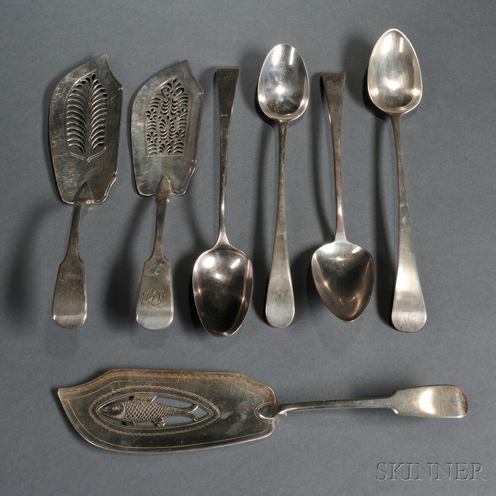 Appraisal: Seven Pieces of Georgian Sterling Silver Flatware London various dates