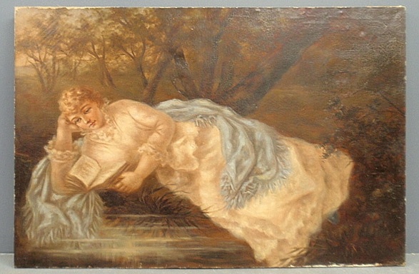 Appraisal: - Large oil on canvas Victorian of a reclining woman