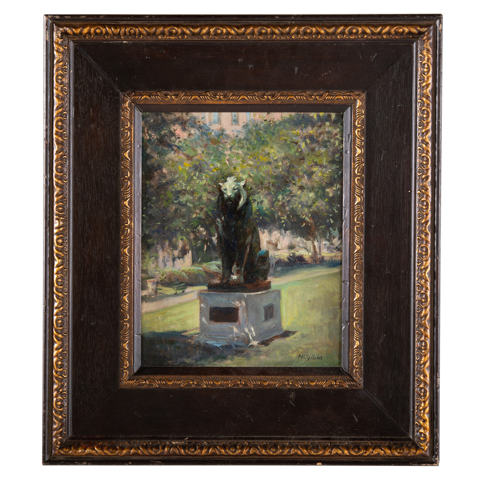 Appraisal: NATHANIEL K GIBBS LION STATUE OIL ON BOARD American -