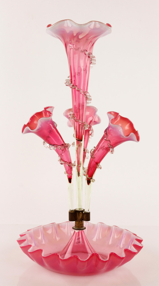 Appraisal: - Victorian Glass Epergne Victorian epergne glass h x dia