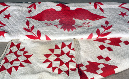 Appraisal: Three American Pieced Red and White Cotton Quilted Coverlets Late