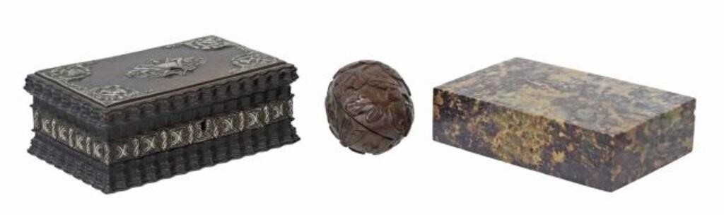 Appraisal: lot of Antique table boxes including carved wood box in