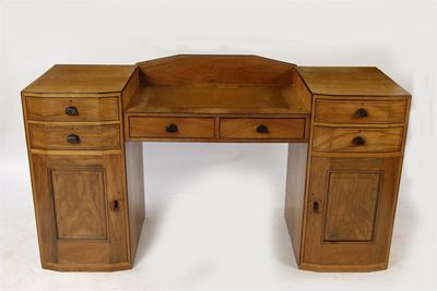 Appraisal: A Cotswold's School walnut and ebony pedestal desk with Hobbs