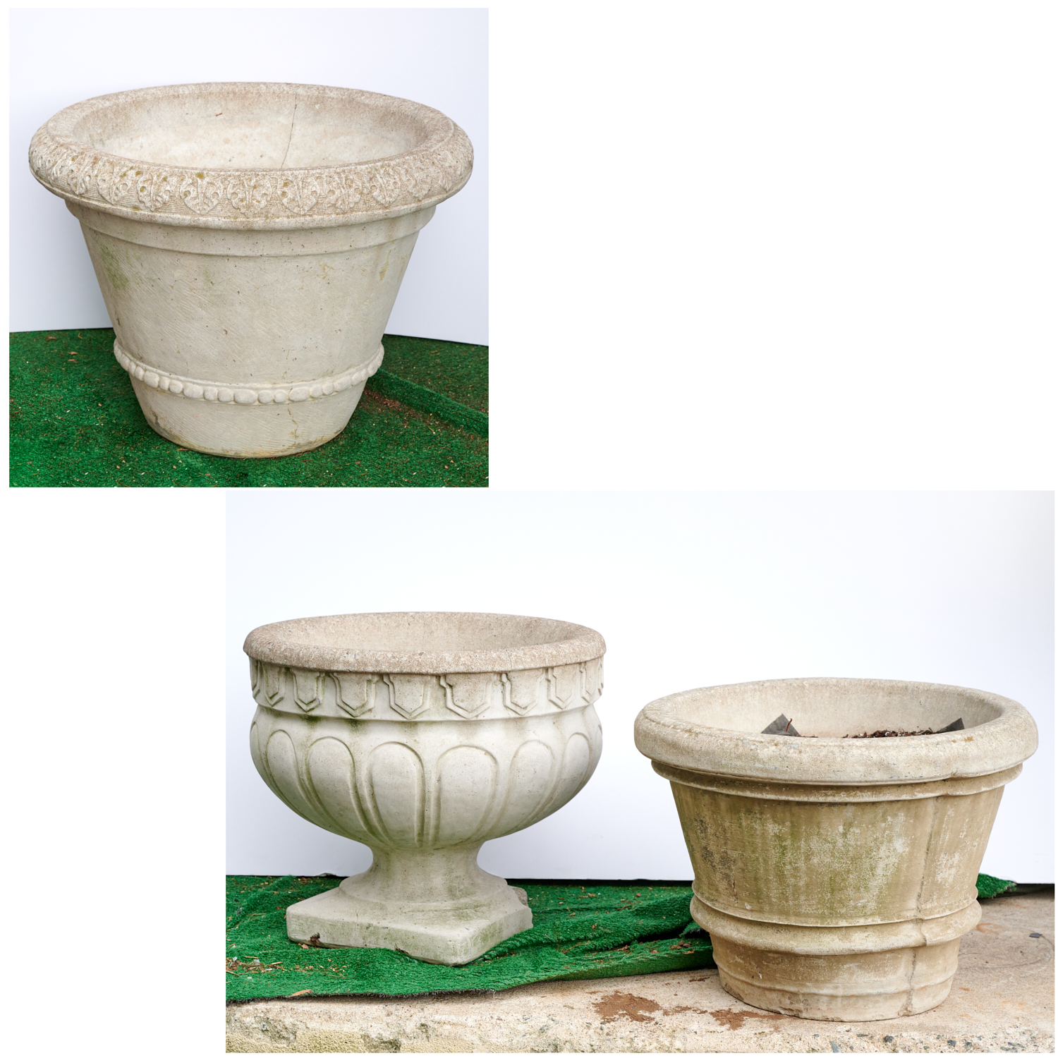 Appraisal: GROUP ASSORTED CAST STONE GARDEN PLANTERS th c one marked