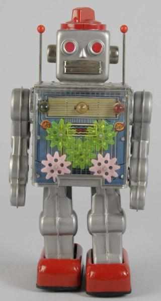 Appraisal: Tin Gear Robot Battery-Operated Toy Description Japanese Working Scarce variation