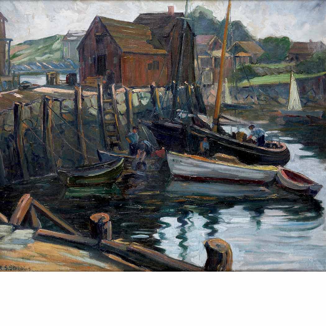 Appraisal: Roland Stewart Stebbins American - Fishermen at a Wharf Signed