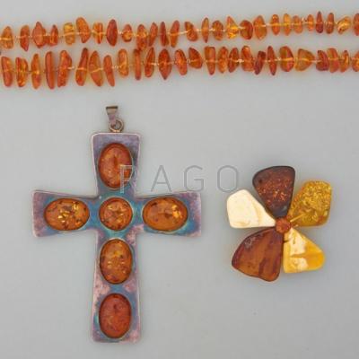 Appraisal: BALTIC AMBER JEWELRY th C Massive sterling cross x gs