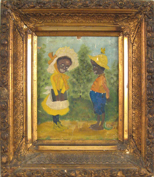 Appraisal: Oil on panel of two black children ca x