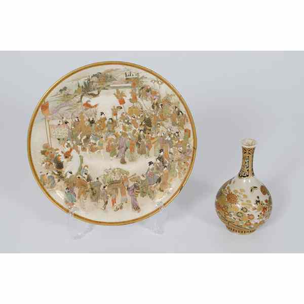 Appraisal: Japanese Royal Satsuma Plate and Vase Japanese A royal Satsuma