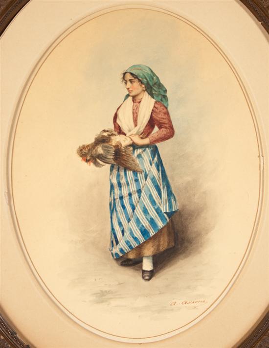 Appraisal: A Ascione Italian th late century Young Woman Holding Rooster