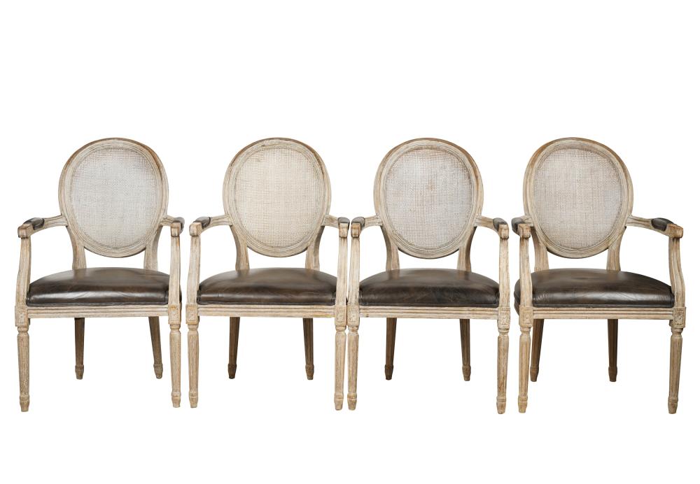 Appraisal: FOUR RESTORATION HARDWARE DINING ARMCHAIRS with manufacturer's labels bleached wood