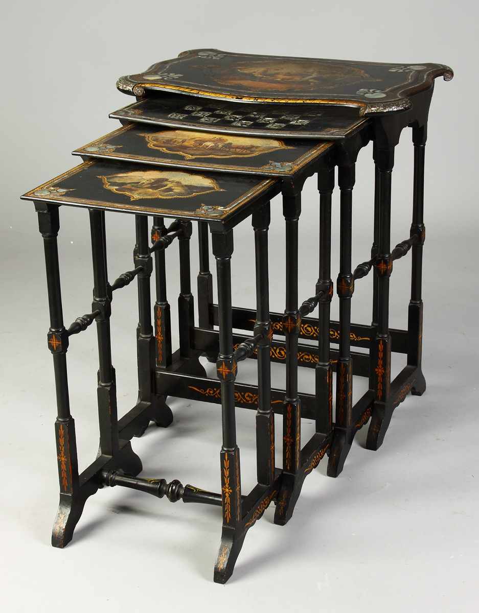 Appraisal: Set of Victorian Paper Mache Lacquered Wood Nesting Tables th