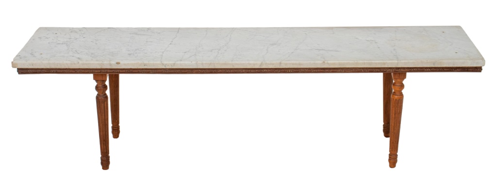 Appraisal: NEOCLASSICAL STYLE LOW TABLE WITH MARBLE TOP Neoclassical Style wood