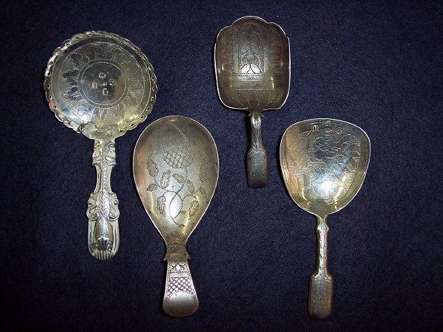 Appraisal: A George IV engraved caddy spoon Birmingham and three others