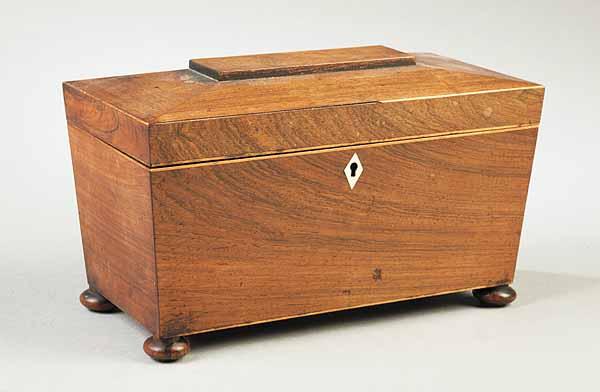 Appraisal: A Regency Rosewood Tea Caddy early th c sarcophagus form