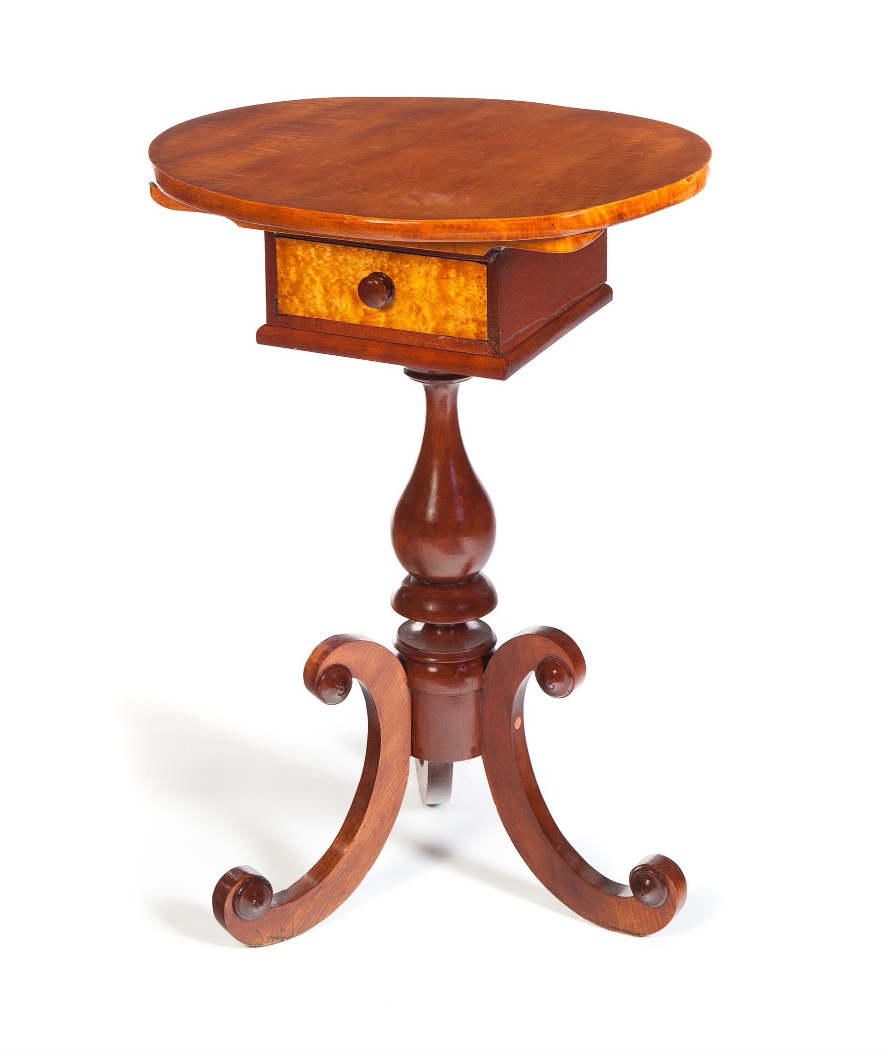 Appraisal: EMPIRE TWO-DRAWER CANDLE STAND American mid- th century tiger maple