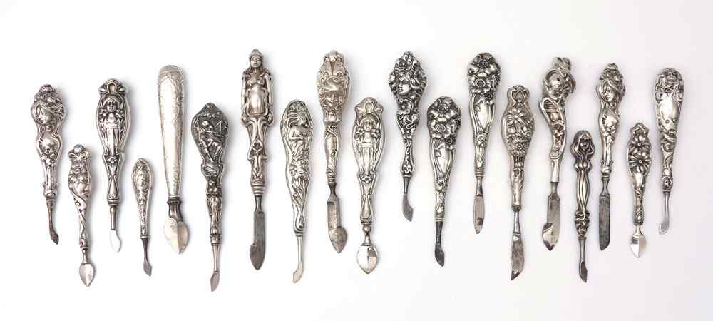 Appraisal: COLLECTION ART NOUVEAU STERLING CUTICLE KNIVES pieces to include Foster