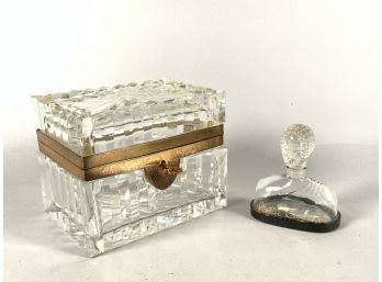 Appraisal: Vintage rectangular French crystal hinged dresser box with brass trim