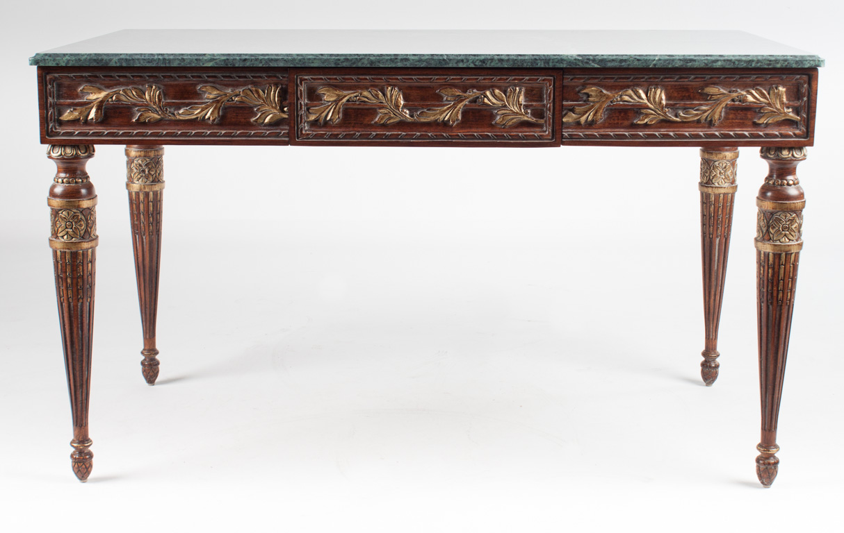 Appraisal: Louis XVI style fruitwood marble top bureau plat th century