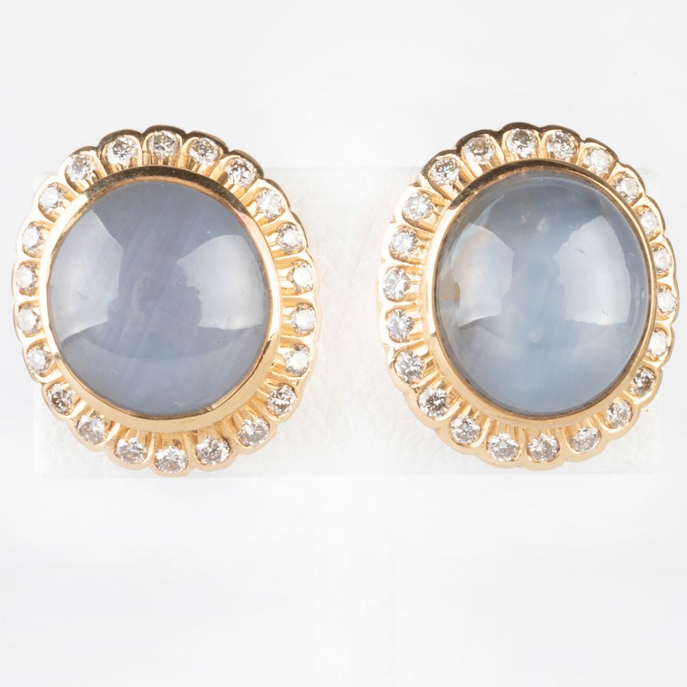 Appraisal: Pair of Moonstone k Gold and Diamond Studs Unmarked Approx