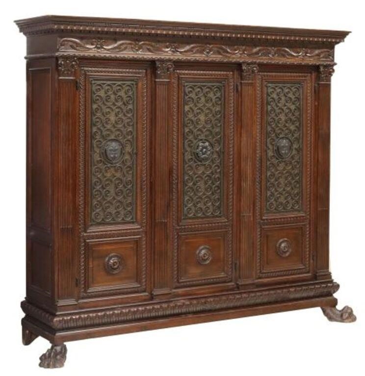 Appraisal: Italian Renaissance Revival carved walnut bookcase early th c having