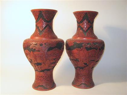 Appraisal: Pair of Chinese cinnabar lacquer vases th century