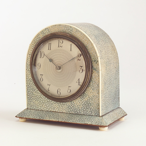 Appraisal: FRENCH ART DECO Shagreen mantle clock with ivory piping and