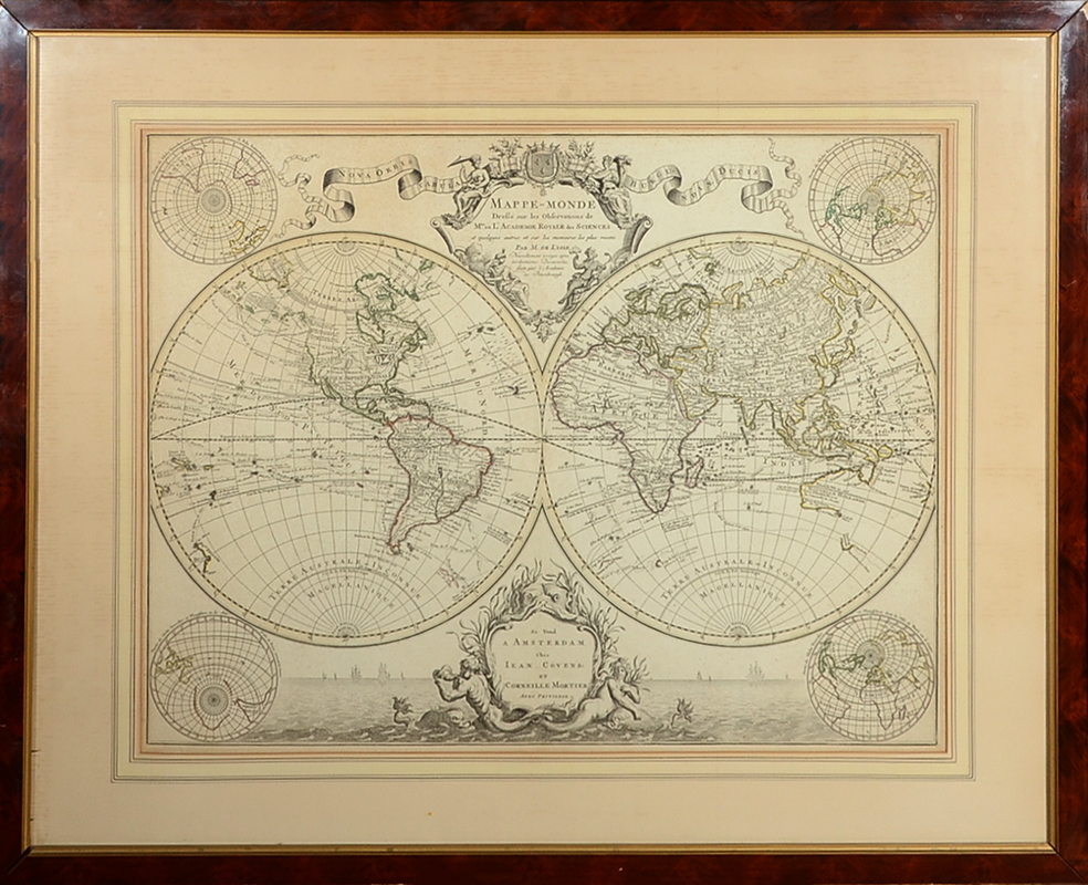 Appraisal: TH CENTURY DE l'ISLE FRENCH WORLD MAP Circa mid th