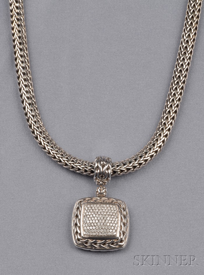 Appraisal: Sterling Silver and Diamond Necklace John Hardy the pendant pave-set