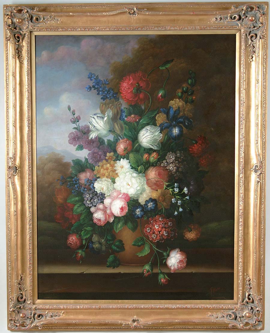 Appraisal: MUTTOZ th Century STILL LIFE OF FLOWERS Large oil on