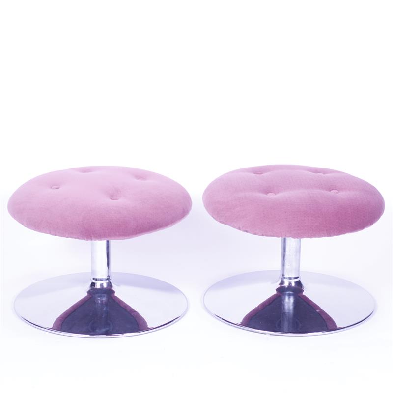 Appraisal: Pair Mid Century Modern pink upholstered stools footstools with chrome