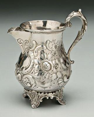 Appraisal: Coin silver pitcher pear form with acanthus feet S-scroll handle