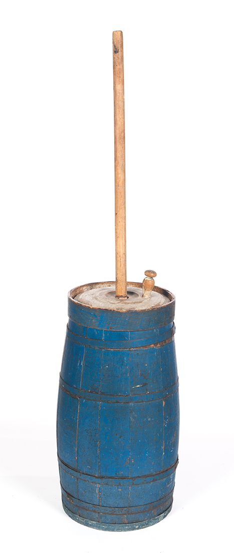 Appraisal: BUTTER CHURN American th century Blue butter churn iron banded