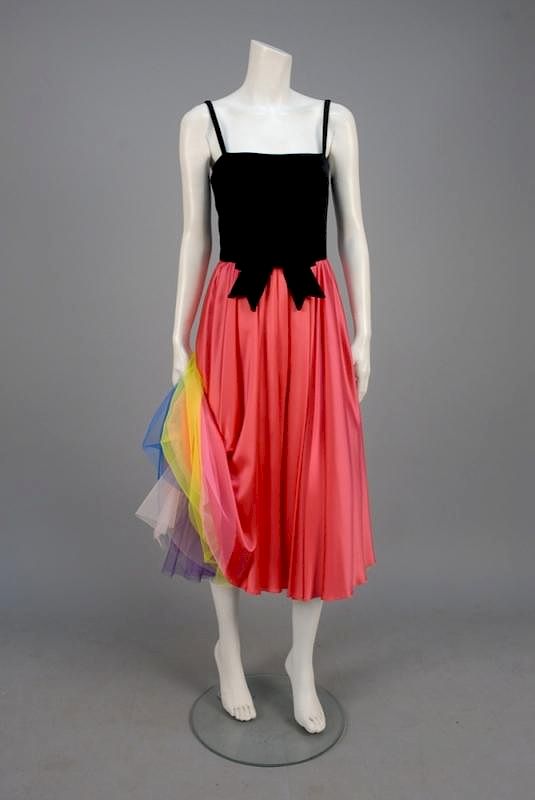 Appraisal: MOSCHINO VELVET and SATIN DRESS with RAINBOW CRINOLINE Rayon acetate