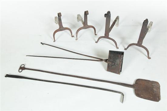 Appraisal: FIVE WROUGHT IRON FIREPLACE ITEMS American th century Two pair