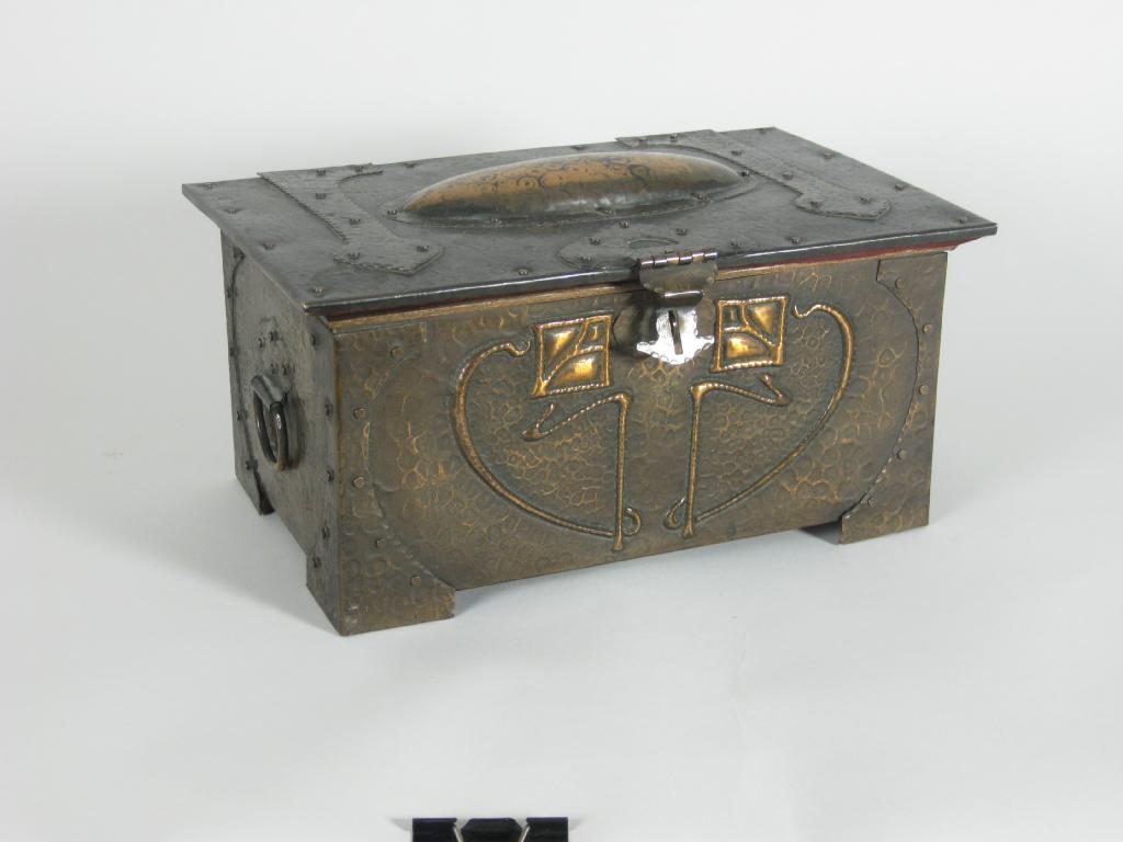 Appraisal: An Arts and Crafts copper Casket having strapwork and stylised