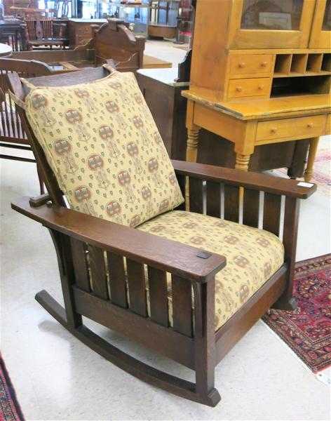 Appraisal: CRAFTSMAN OAK MORRIS ROCKING CHAIR Warren Hile Studio Mission Concepts