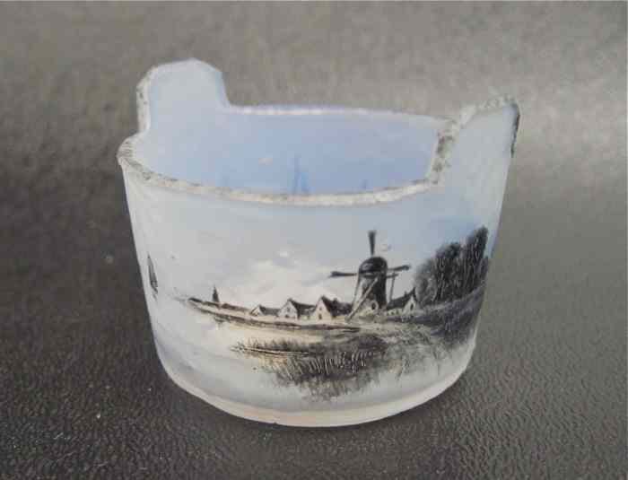 Appraisal: DAUM NANCY ENAMELED ART GLASS SALT TUB with windmill cottages